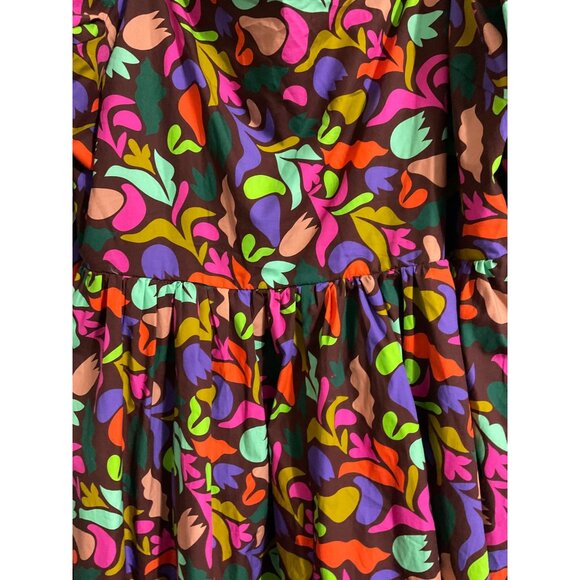 IMPRESSIONS Plus Size Babydoll Printed Colorful Puff Sleeve Brown Dress size 3X - Picture 8 of 15